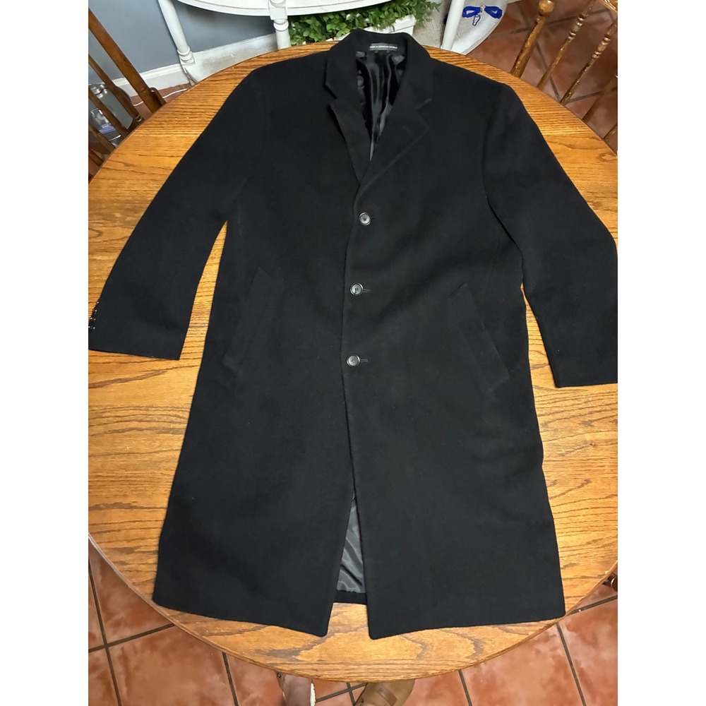 London Fog Mens Black Wool Blend Overcoat Single Breasted Topcoat 38S K1667